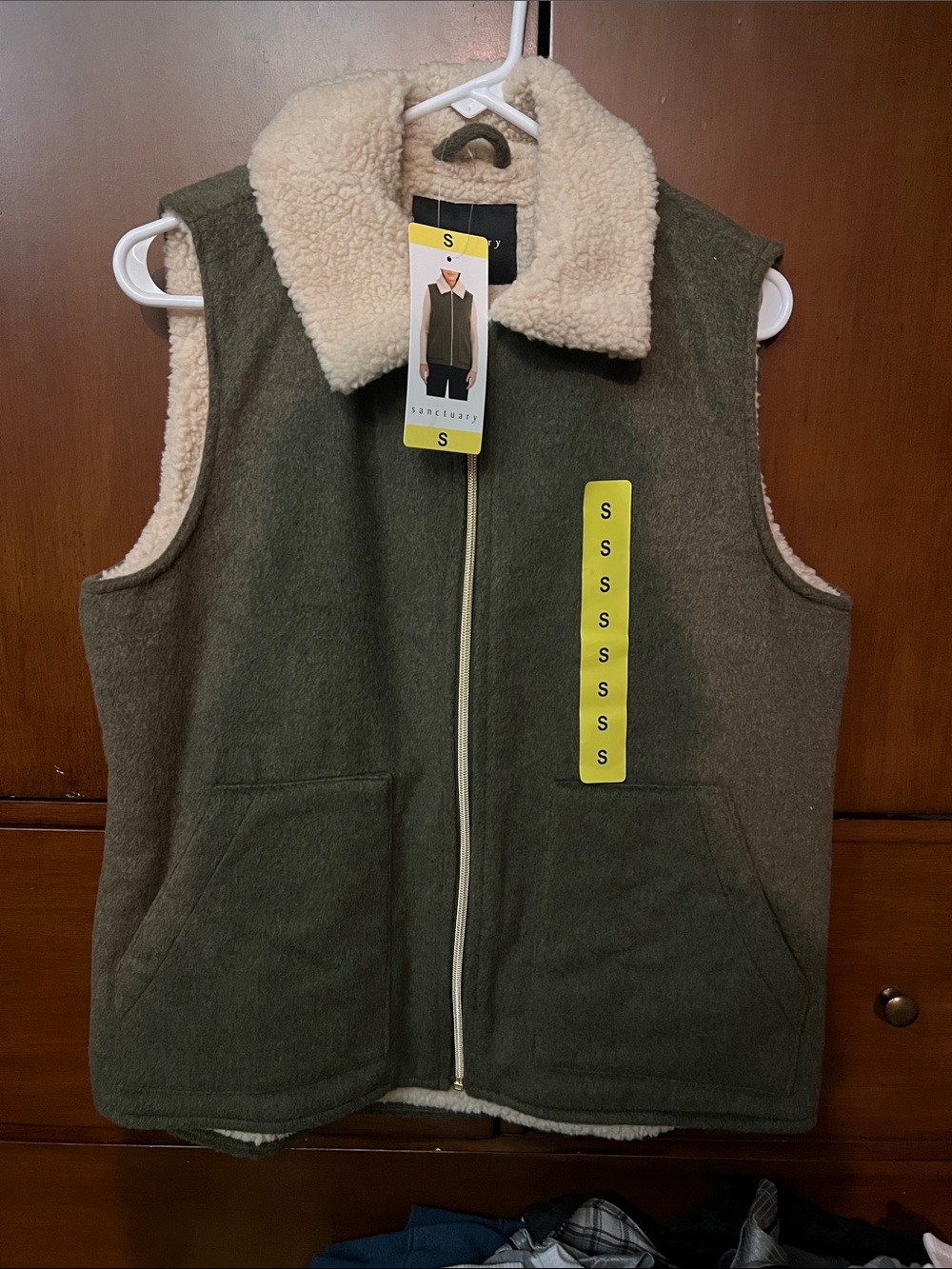 Sanctuary Olive Sherpa-Lined Zip Front Vest